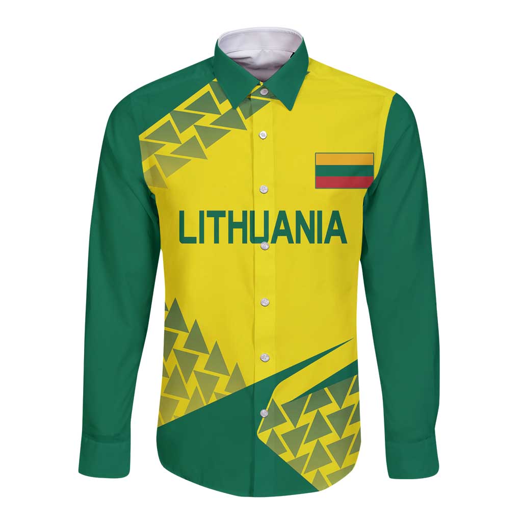 Custom Lithuania Volleyball Long Sleeve Button Shirt Go Champion Sporty Style - Wonder Print Shop