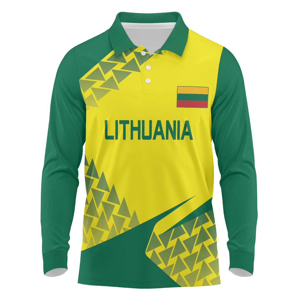 Custom Lithuania Volleyball Long Sleeve Polo Shirt Go Champion Sporty Style - Wonder Print Shop