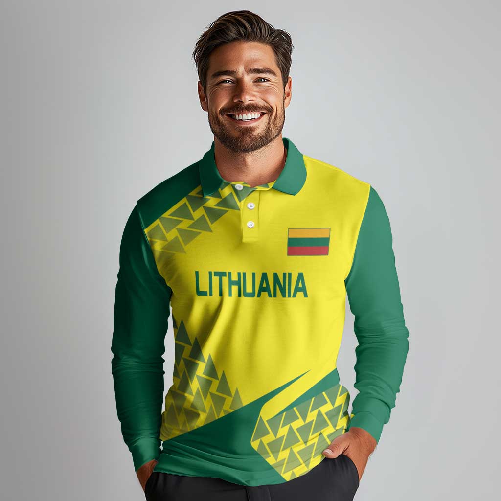 Custom Lithuania Volleyball Long Sleeve Polo Shirt Go Champion Sporty Style - Wonder Print Shop