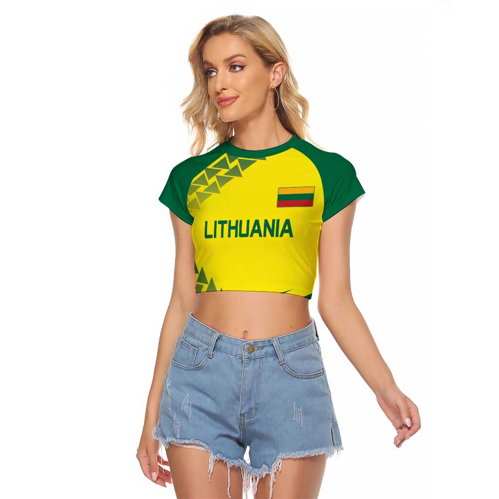Custom Lithuania Volleyball Raglan Cropped T Shirt Go Champion Sporty Style - Wonder Print Shop