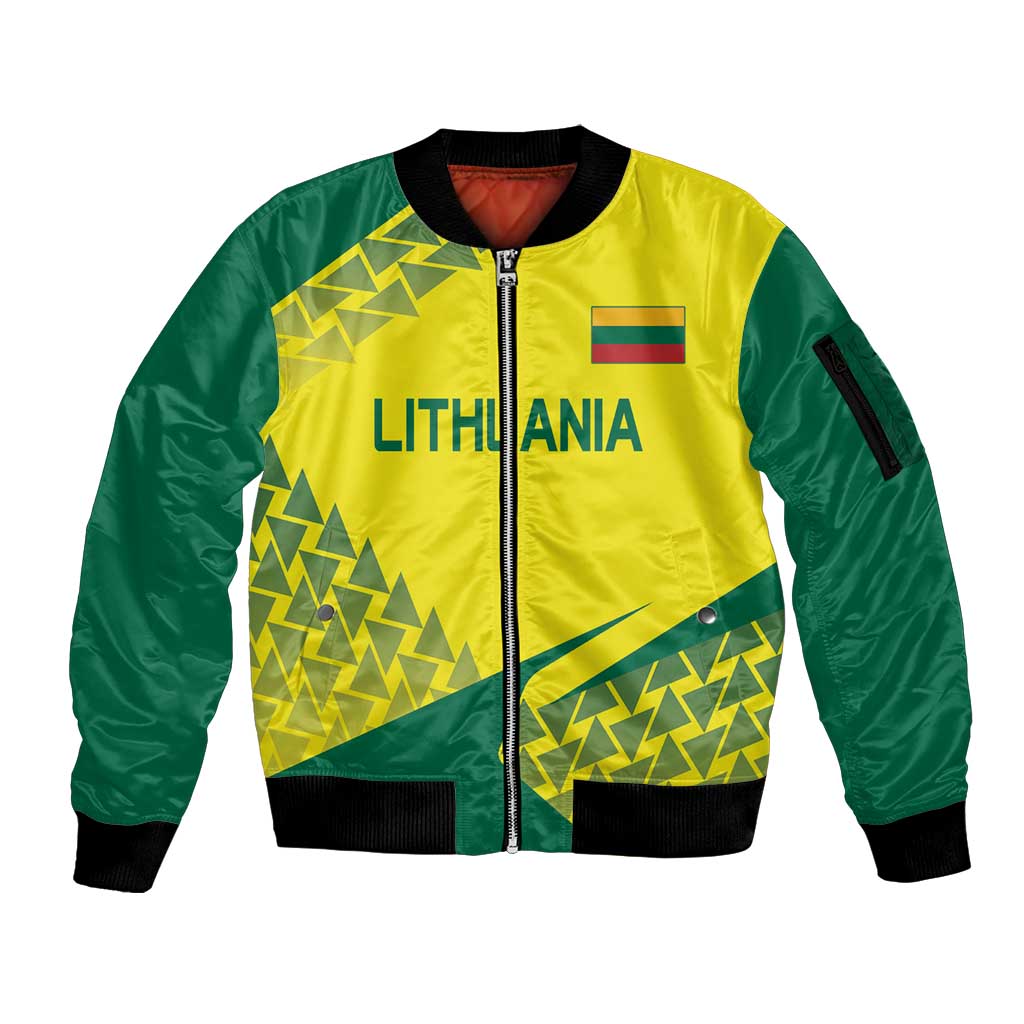 Custom Lithuania Volleyball Sleeve Zip Bomber Jacket Go Champion Sporty Style - Wonder Print Shop