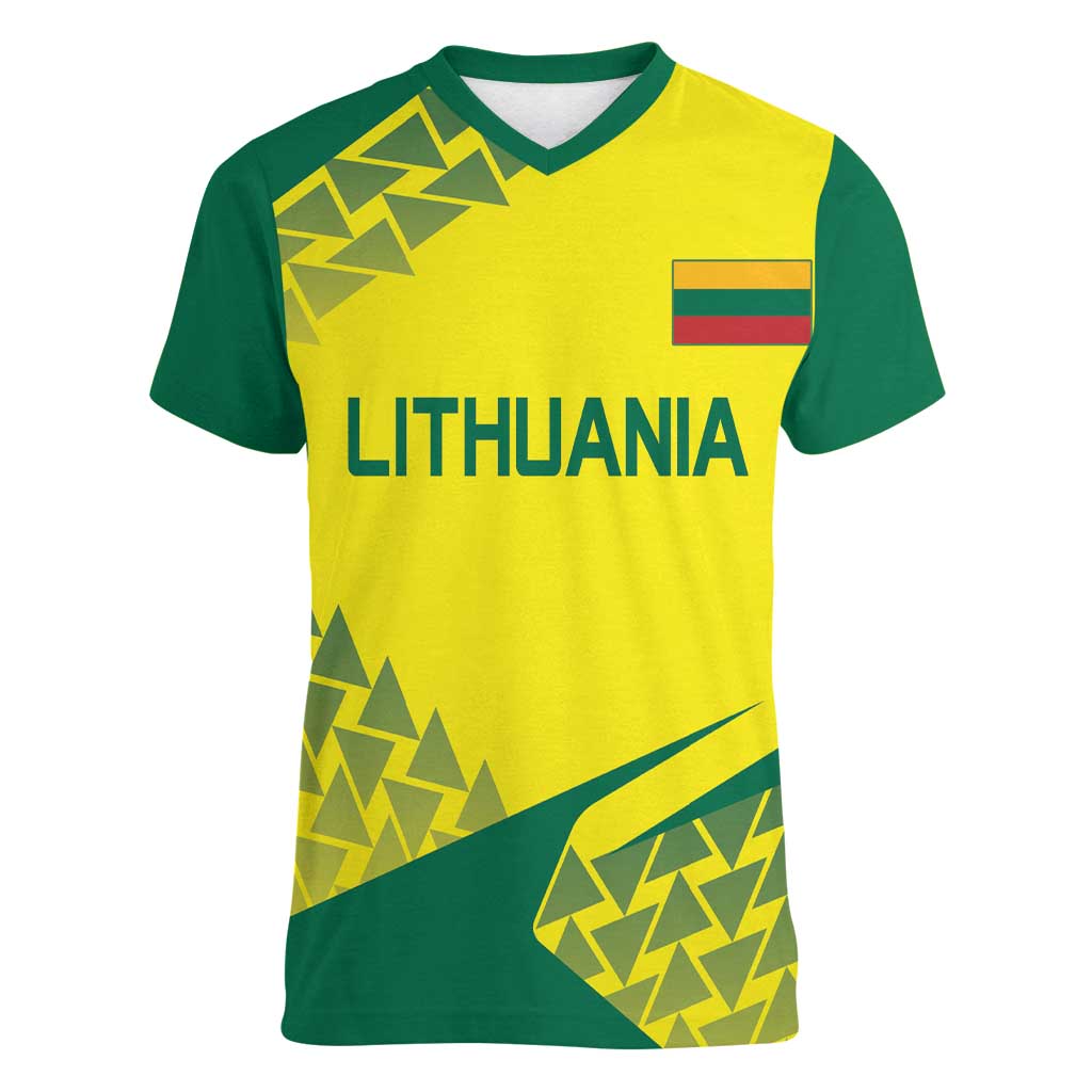 Custom Lithuania Volleyball Women V-Neck T-Shirt Go Champion Sporty Style - Wonder Print Shop