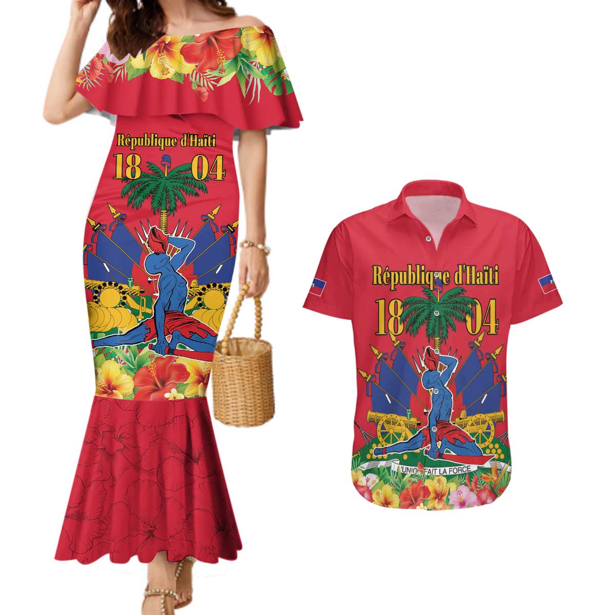 Haiti Independence Day Couples Matching Mermaid Dress and Hawaiian Shirt Le Marron Inconnu Unity Makes Strength - Wonder Print Shop