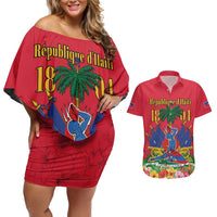 Haiti Independence Day Couples Matching Off Shoulder Short Dress and Hawaiian Shirt Le Marron Inconnu Unity Makes Strength - Wonder Print Shop