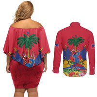 Haiti Independence Day Couples Matching Off Shoulder Short Dress and Long Sleeve Button Shirt Le Marron Inconnu Unity Makes Strength - Wonder Print Shop