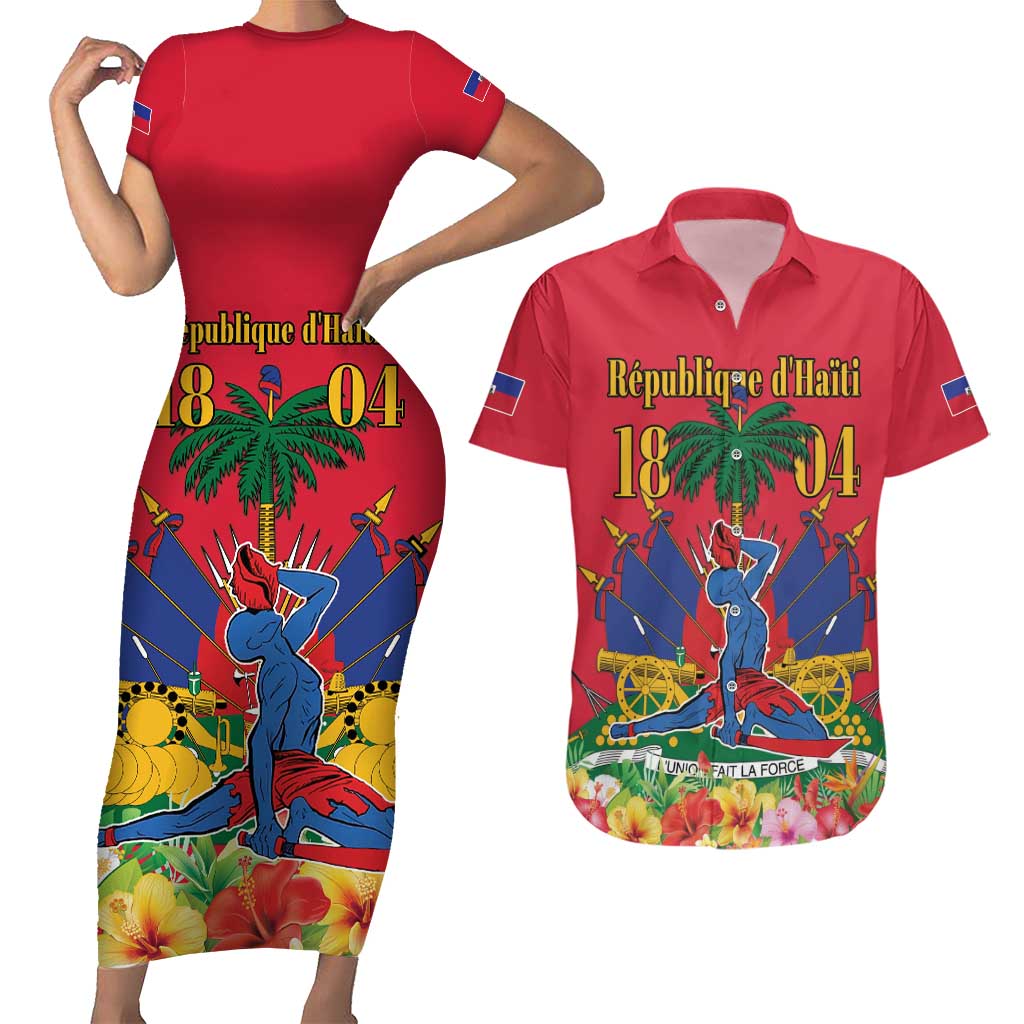 Haiti Independence Day Couples Matching Short Sleeve Bodycon Dress and Hawaiian Shirt Le Marron Inconnu Unity Makes Strength - Wonder Print Shop
