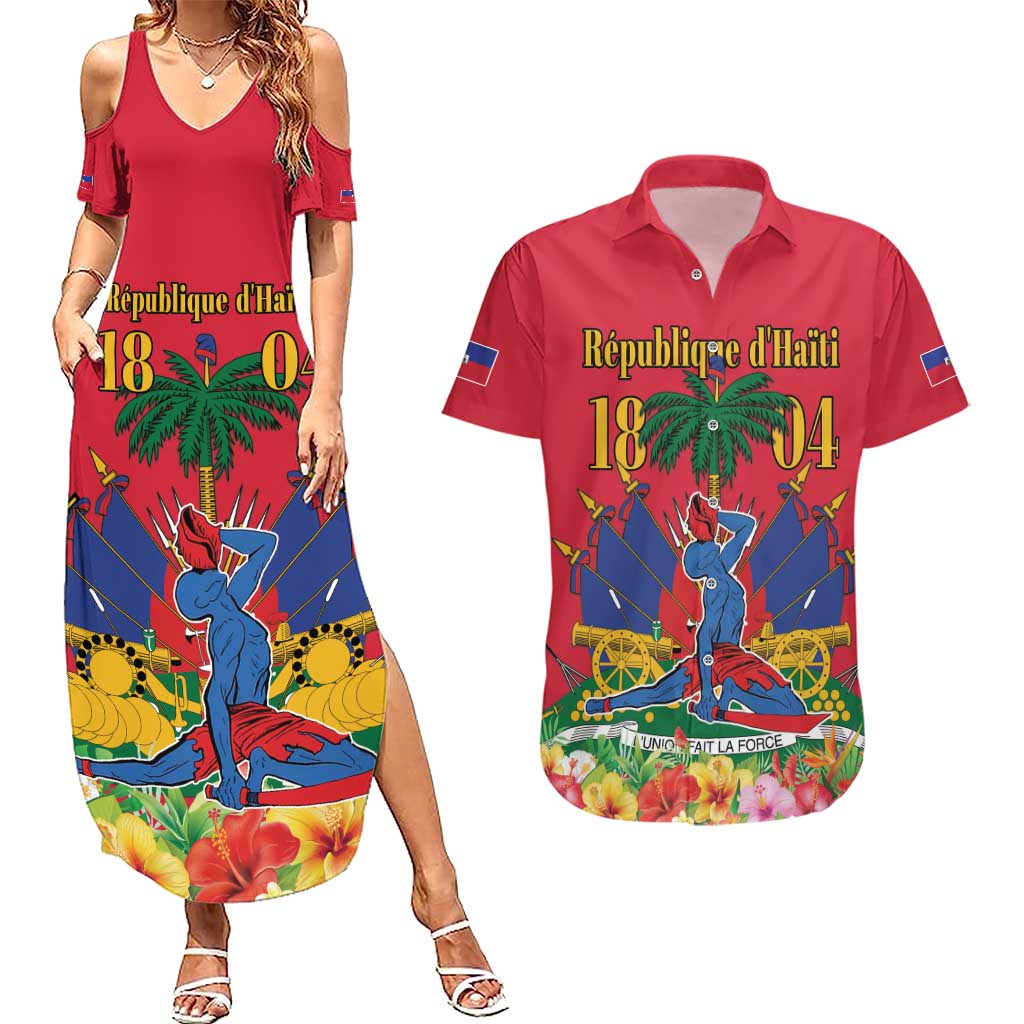 Haiti Independence Day Couples Matching Summer Maxi Dress and Hawaiian Shirt Le Marron Inconnu Unity Makes Strength - Wonder Print Shop