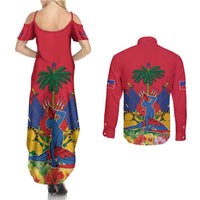Haiti Independence Day Couples Matching Summer Maxi Dress and Long Sleeve Button Shirt Le Marron Inconnu Unity Makes Strength - Wonder Print Shop