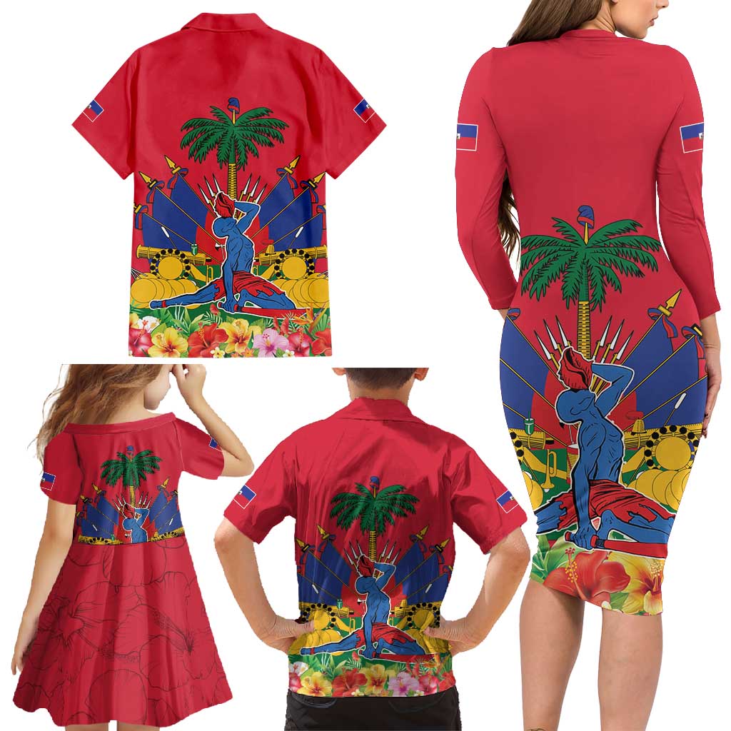 Haiti Independence Day Family Matching Long Sleeve Bodycon Dress and Hawaiian Shirt Le Marron Inconnu Unity Makes Strength - Wonder Print Shop