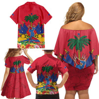 Haiti Independence Day Family Matching Off Shoulder Short Dress and Hawaiian Shirt Le Marron Inconnu Unity Makes Strength - Wonder Print Shop