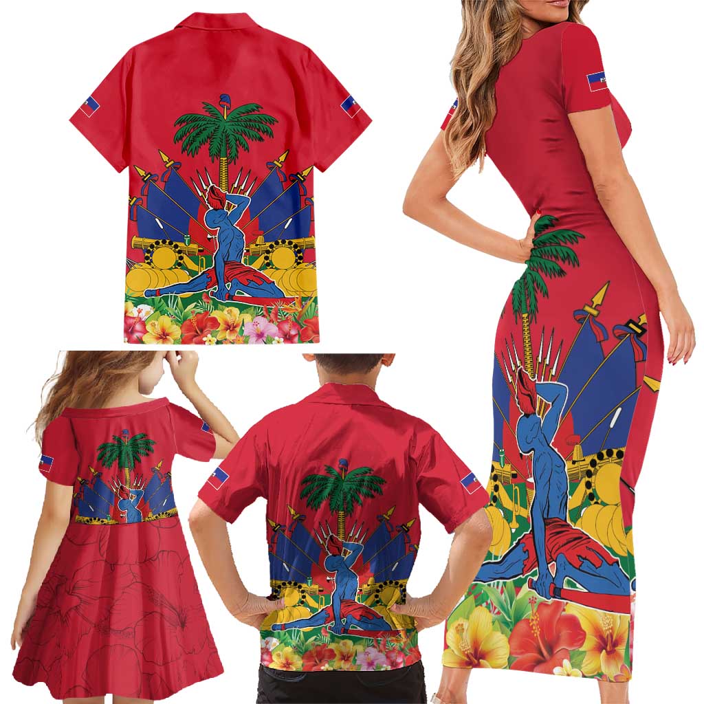 Haiti Independence Day Family Matching Short Sleeve Bodycon Dress and Hawaiian Shirt Le Marron Inconnu Unity Makes Strength - Wonder Print Shop
