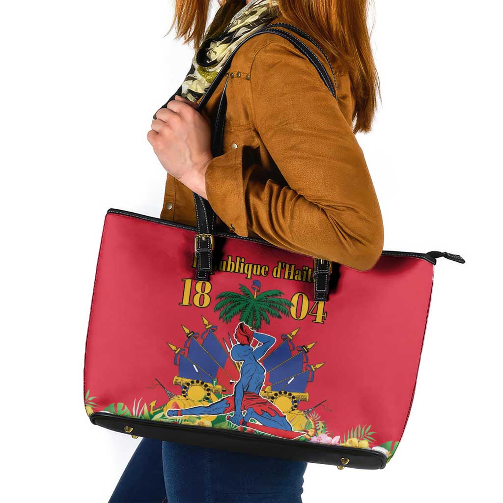 Haiti Independence Day Leather Tote Bag Le Marron Inconnu Unity Makes Strength - Wonder Print Shop