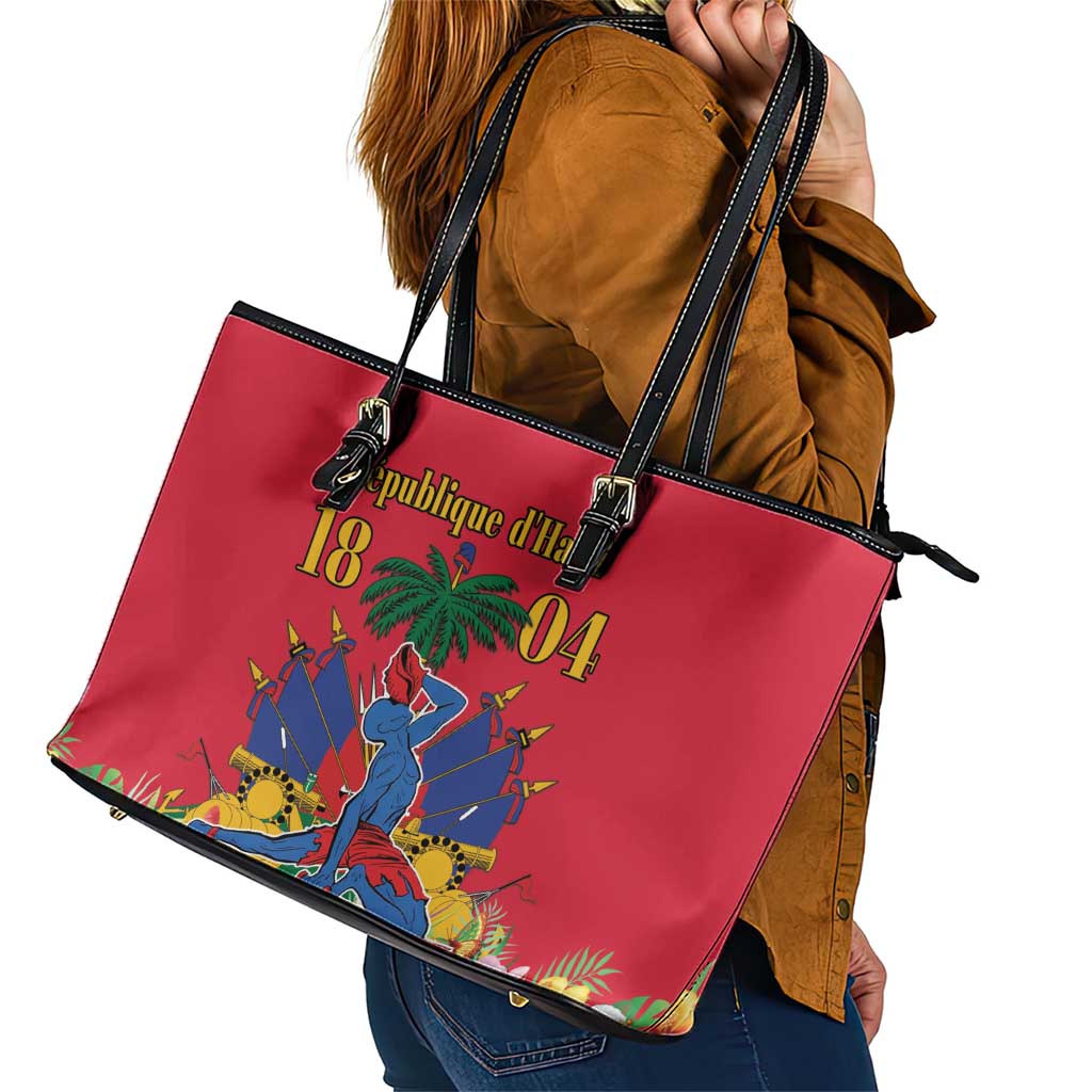 Haiti Independence Day Leather Tote Bag Le Marron Inconnu Unity Makes Strength - Wonder Print Shop