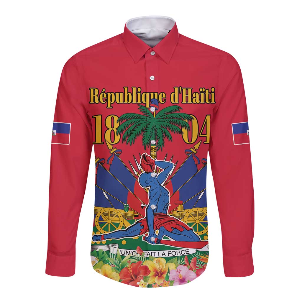 Haiti Independence Day Long Sleeve Button Shirt Le Marron Inconnu Unity Makes Strength - Wonder Print Shop