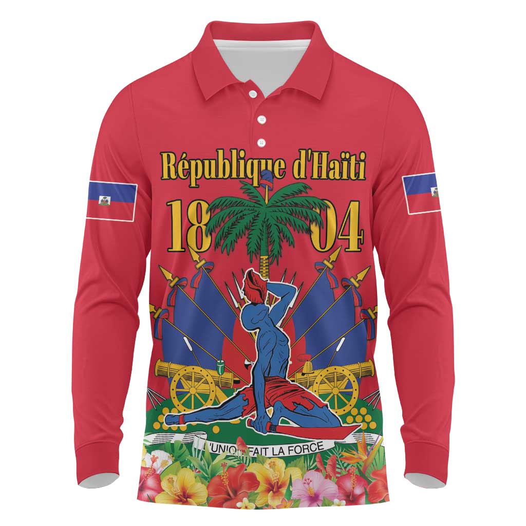 Haiti Independence Day Long Sleeve Polo Shirt Le Marron Inconnu Unity Makes Strength - Wonder Print Shop
