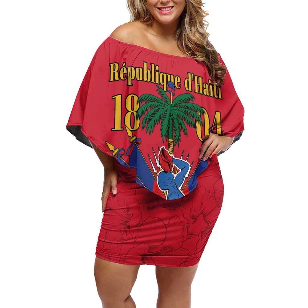 Haiti Independence Day Off Shoulder Short Dress Le Marron Inconnu Unity Makes Strength - Wonder Print Shop