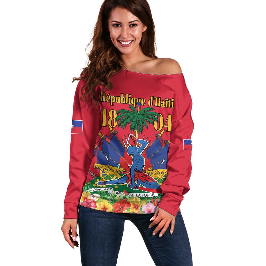 Haiti Independence Day Off Shoulder Sweater Le Marron Inconnu Unity Makes Strength - Wonder Print Shop