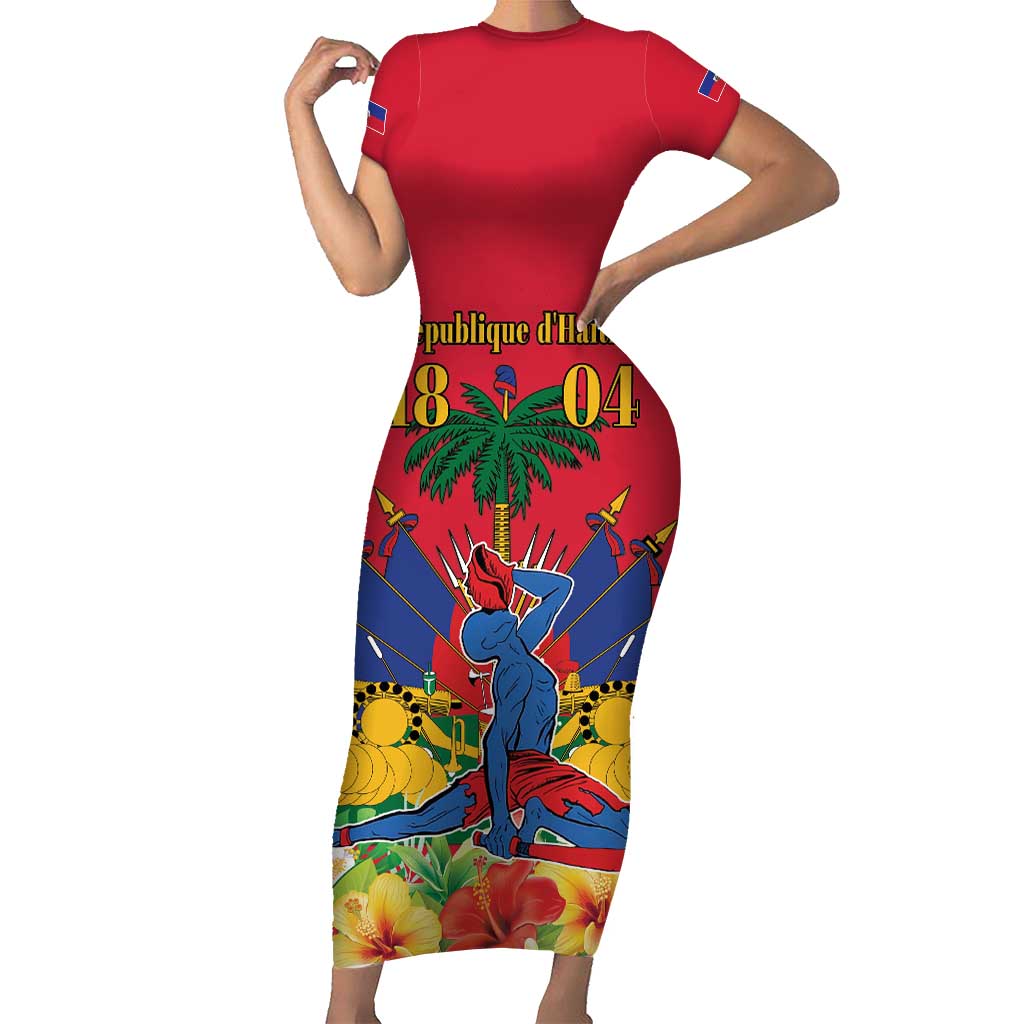 Haiti Independence Day Short Sleeve Bodycon Dress Le Marron Inconnu Unity Makes Strength - Wonder Print Shop