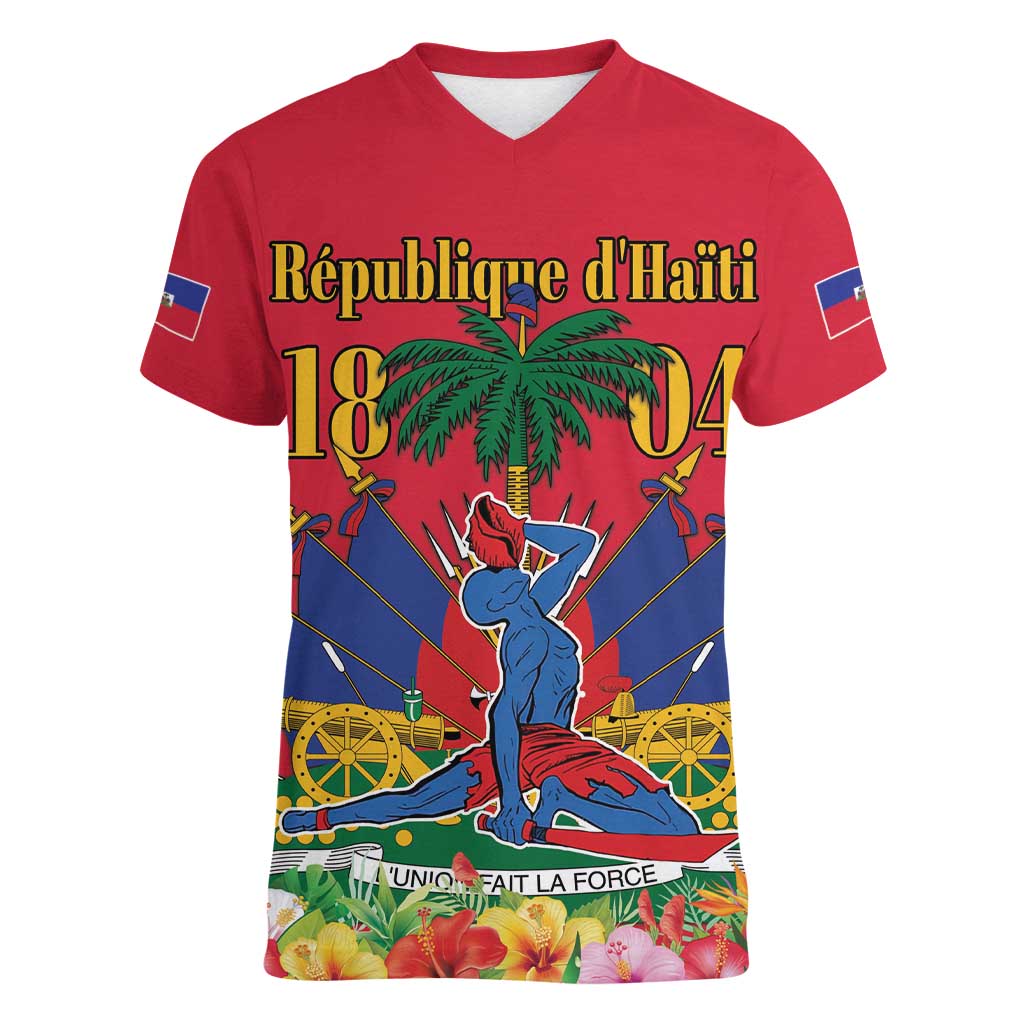 Haiti Independence Day Women V-Neck T-Shirt Le Marron Inconnu Unity Makes Strength - Wonder Print Shop