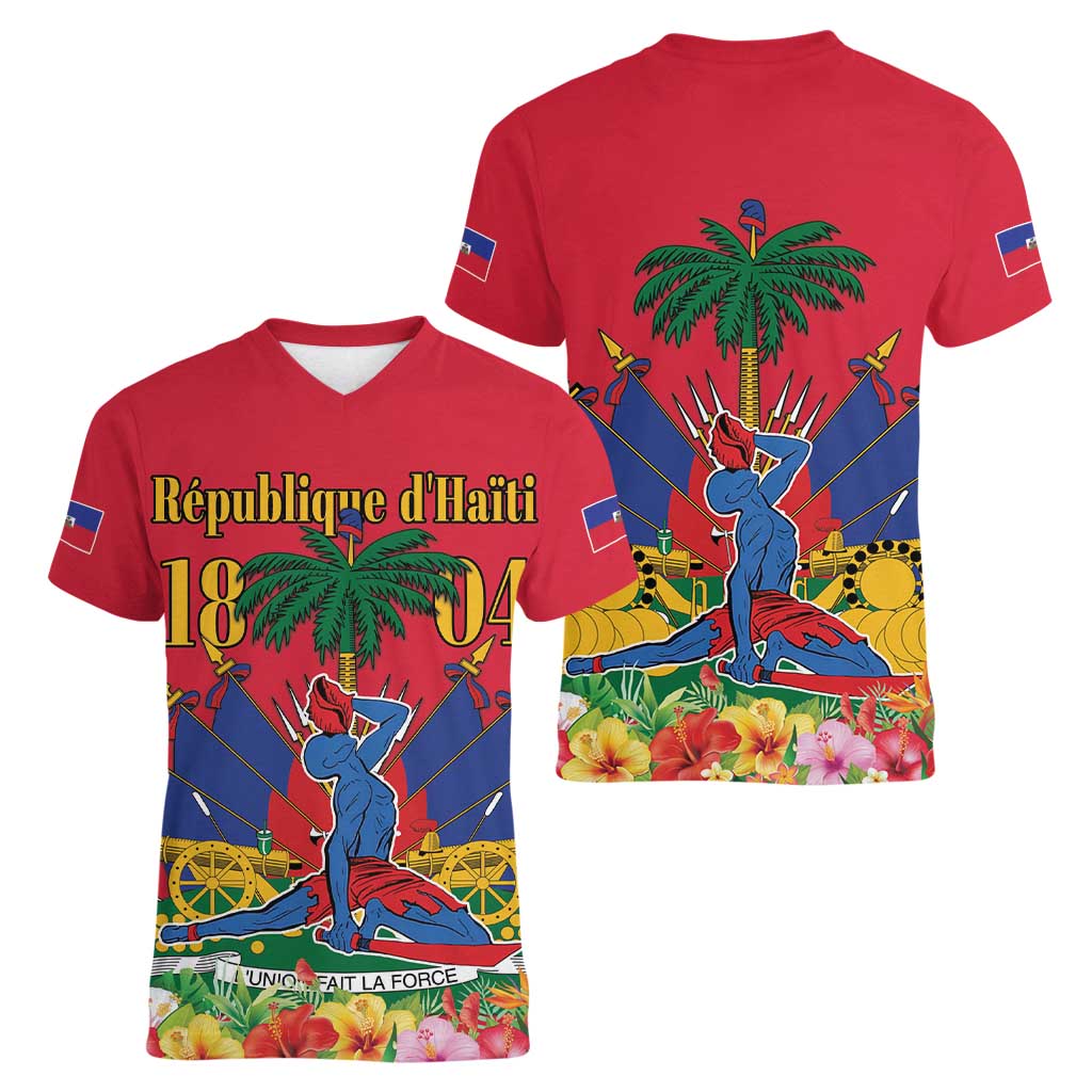 Haiti Independence Day Women V-Neck T-Shirt Le Marron Inconnu Unity Makes Strength - Wonder Print Shop