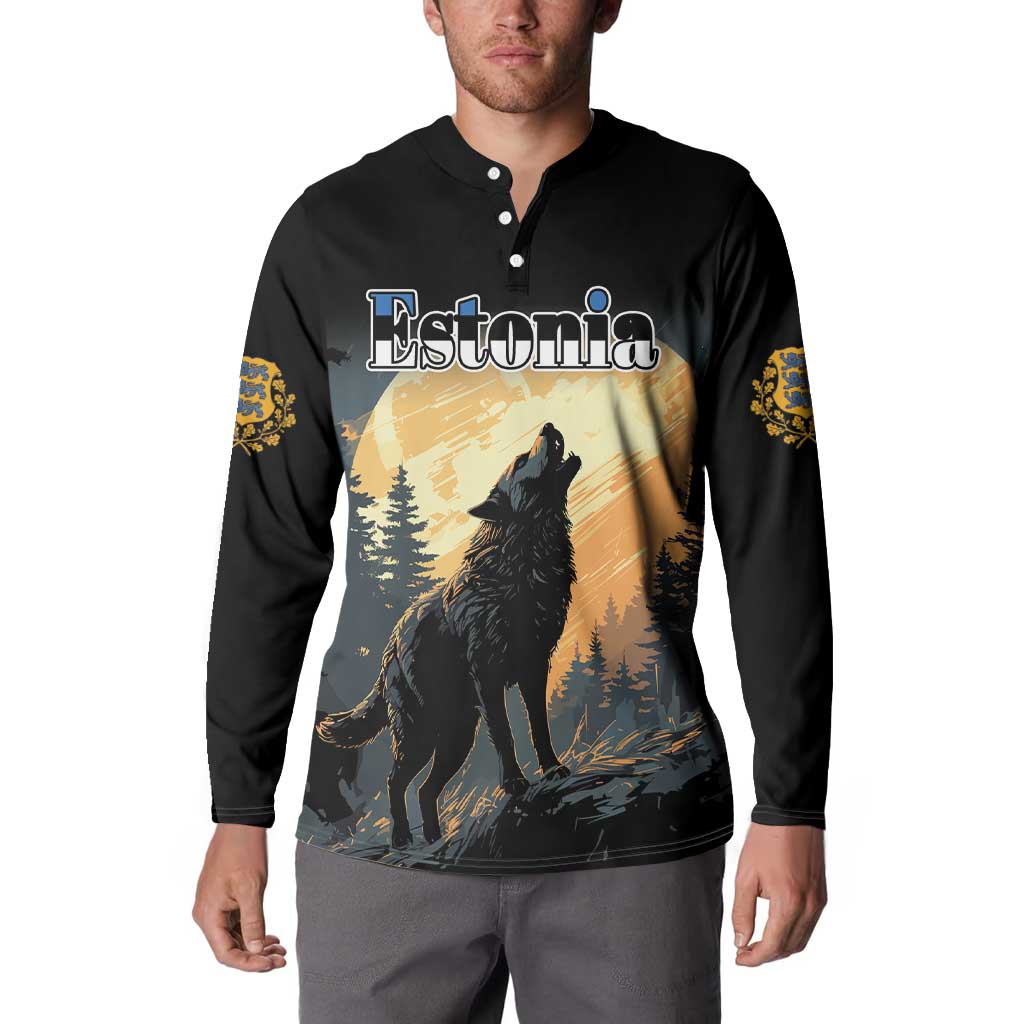 Personalized Estonia Button Sweatshirt Wolf Howling At The Moon - Wonder Print Shop