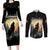 Personalized Estonia Couples Matching Long Sleeve Bodycon Dress and Long Sleeve Button Shirt Wolf Howling At The Moon - Wonder Print Shop