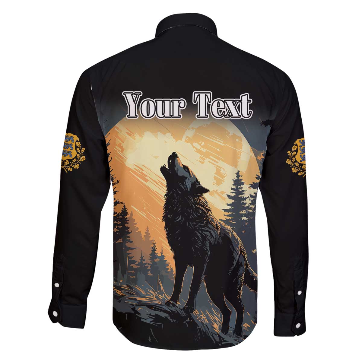 Personalized Estonia Family Matching Off The Shoulder Long Sleeve Dress and Hawaiian Shirt Wolf Howling At The Moon - Wonder Print Shop