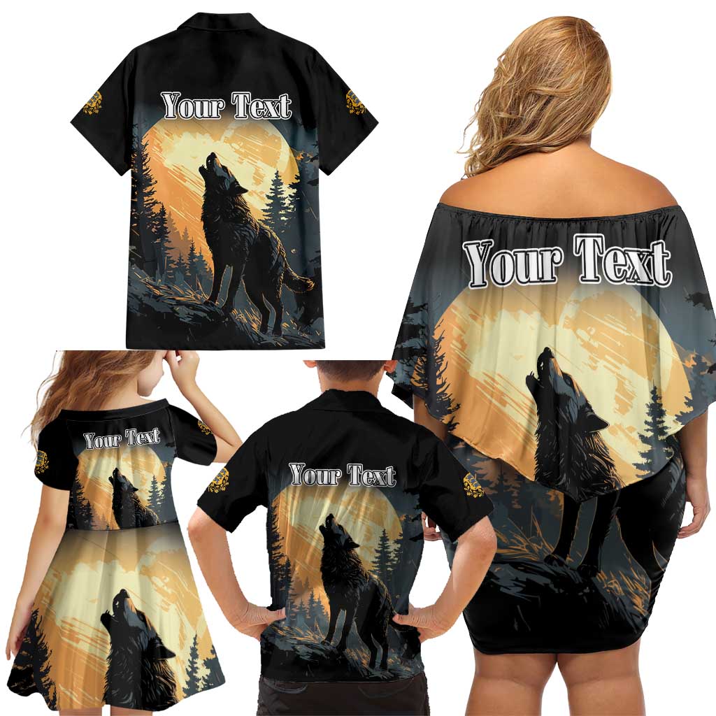 Personalized Estonia Family Matching Off Shoulder Short Dress and Hawaiian Shirt Wolf Howling At The Moon - Wonder Print Shop