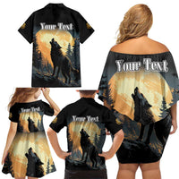 Personalized Estonia Family Matching Off Shoulder Short Dress and Hawaiian Shirt Wolf Howling At The Moon - Wonder Print Shop