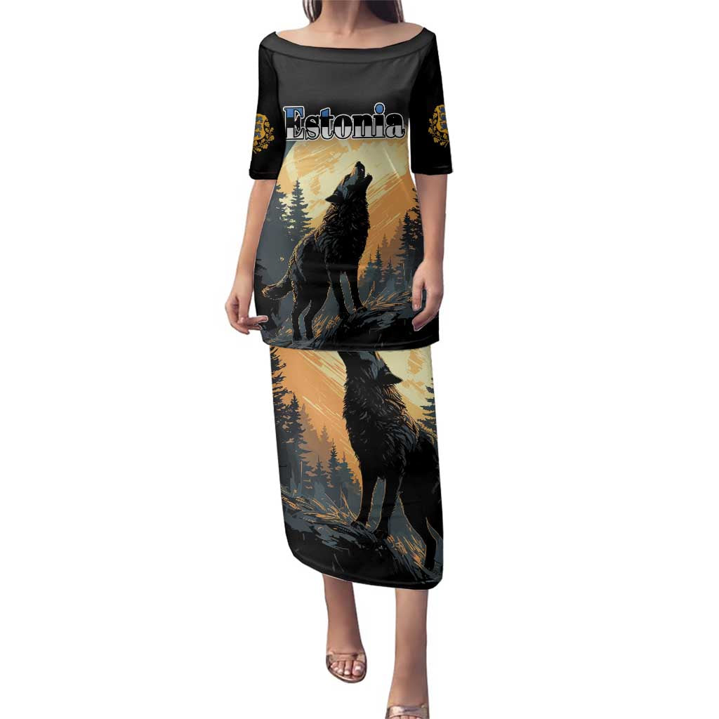 Personalized Estonia Family Matching Puletasi and Hawaiian Shirt Wolf Howling At The Moon - Wonder Print Shop