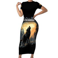 Personalized Estonia Family Matching Short Sleeve Bodycon Dress and Hawaiian Shirt Wolf Howling At The Moon - Wonder Print Shop