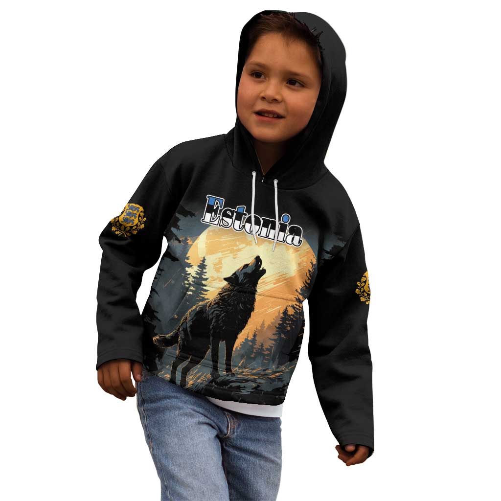Personalized Estonia Kid Hoodie Wolf Howling At The Moon - Wonder Print Shop