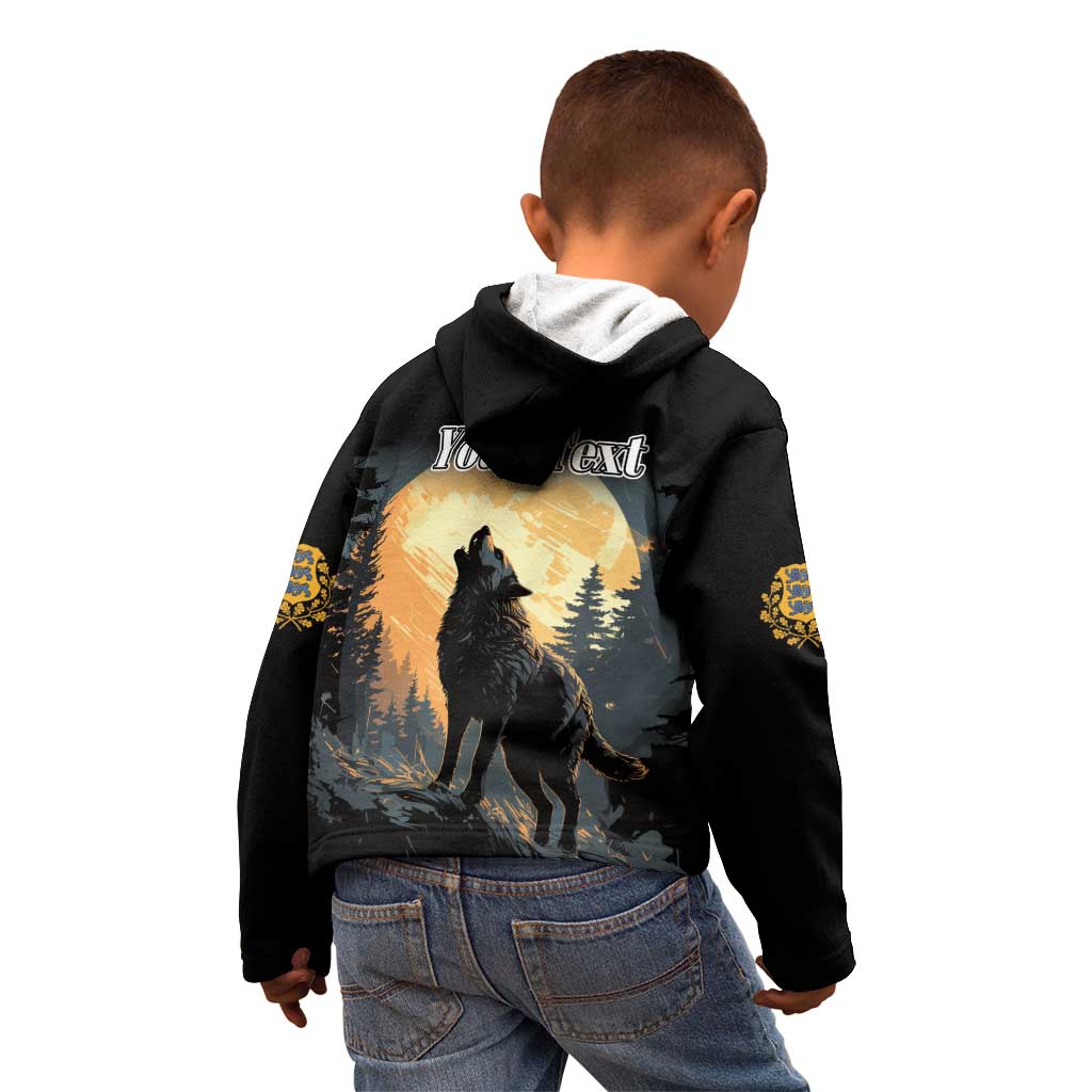 Personalized Estonia Kid Hoodie Wolf Howling At The Moon - Wonder Print Shop