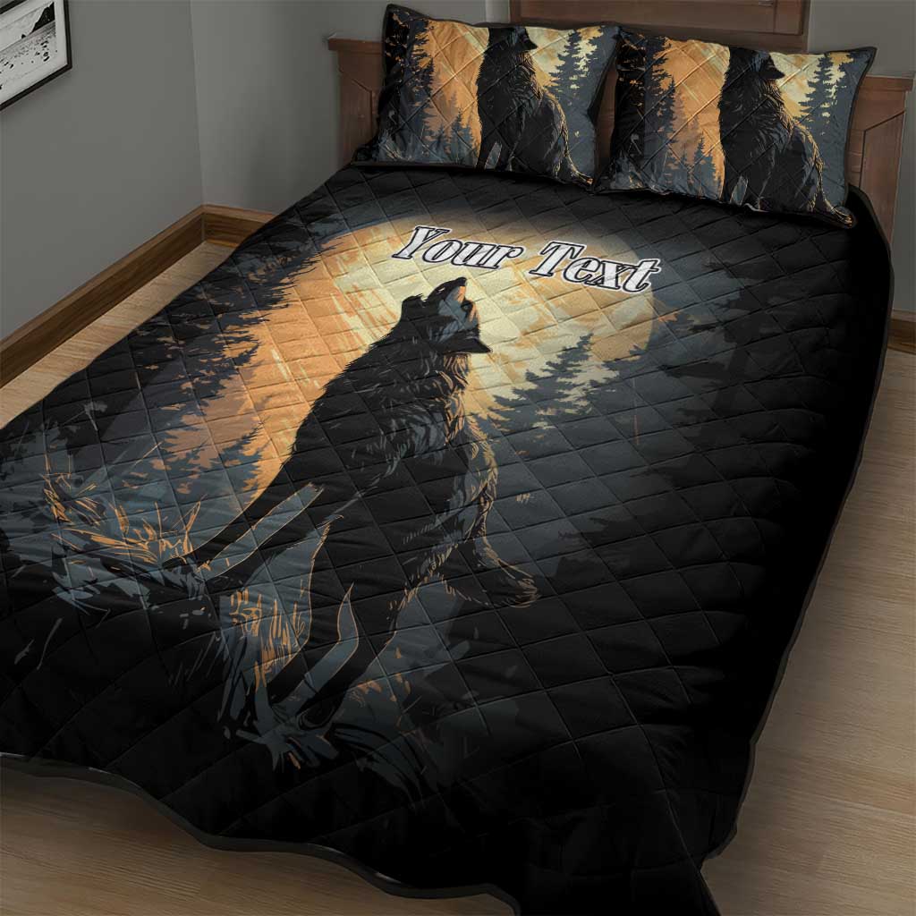 Personalized Estonia Quilt Bed Set Wolf Howling At The Moon - Wonder Print Shop