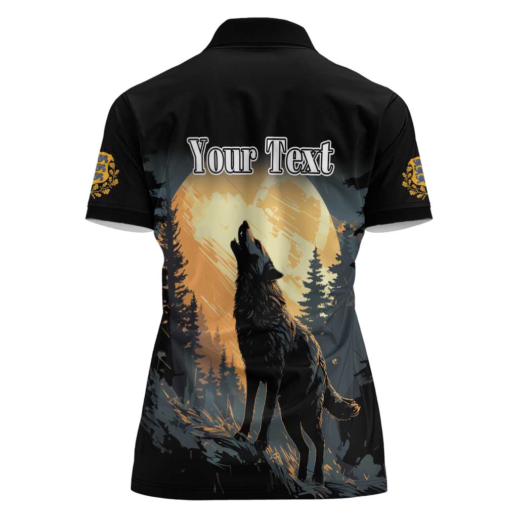Personalized Estonia Women Polo Shirt Wolf Howling At The Moon - Wonder Print Shop