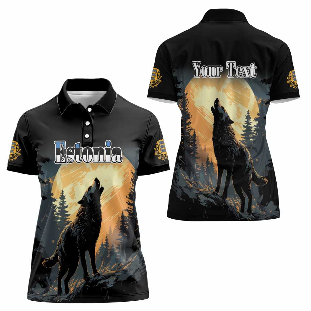 Personalized Estonia Women Polo Shirt Wolf Howling At The Moon - Wonder Print Shop