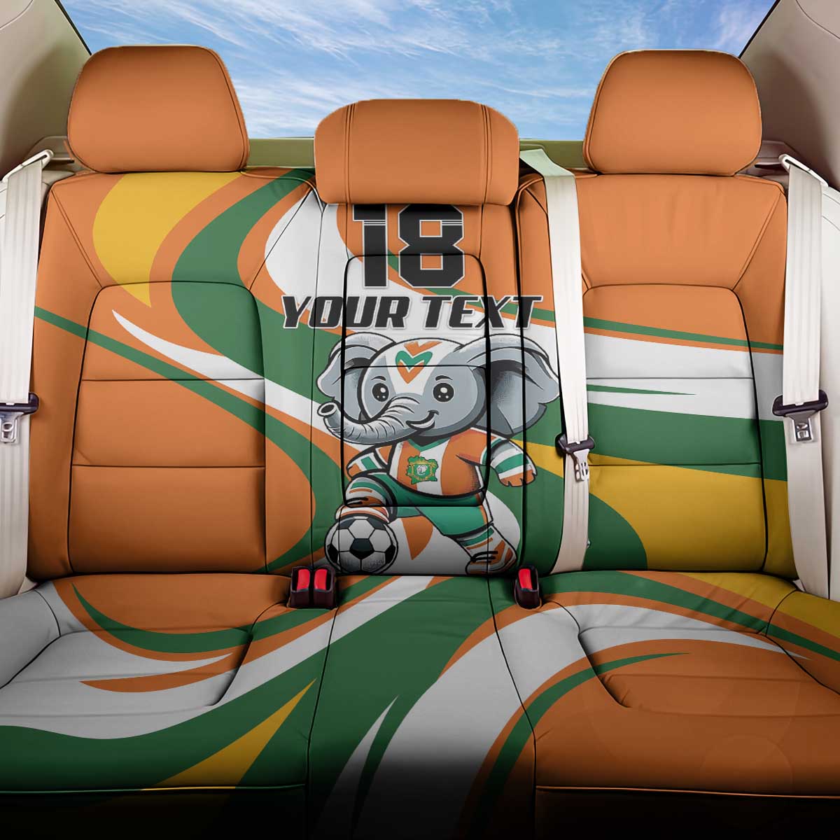 Custom Ivory Coast Football Back Car Seat Cover Les Elephants Mascot - Wonder Print Shop