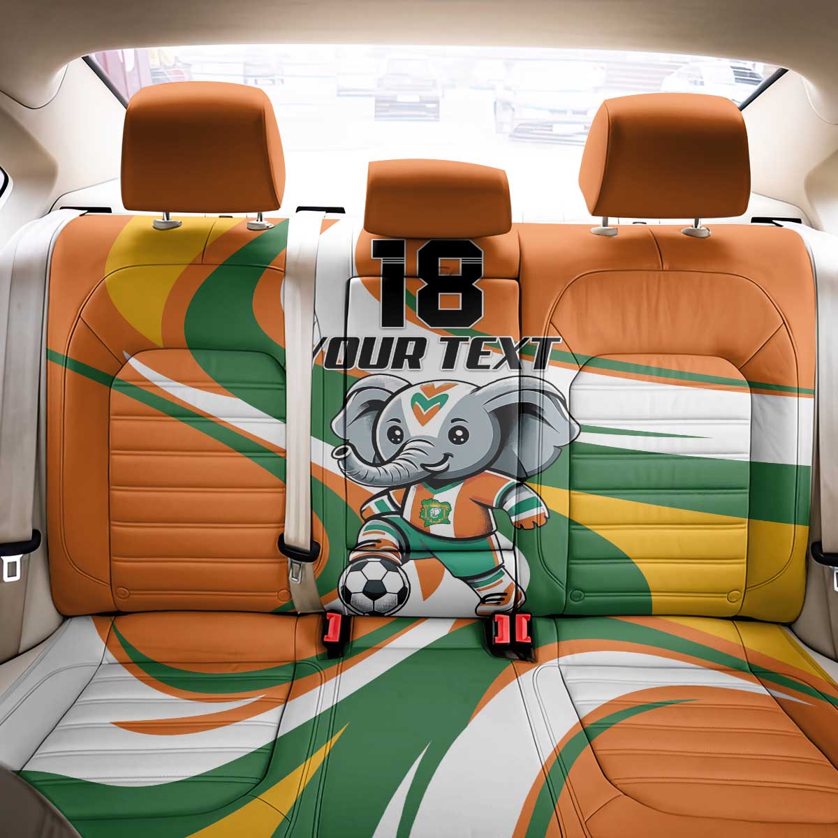 Custom Ivory Coast Football Back Car Seat Cover Les Elephants Mascot - Wonder Print Shop