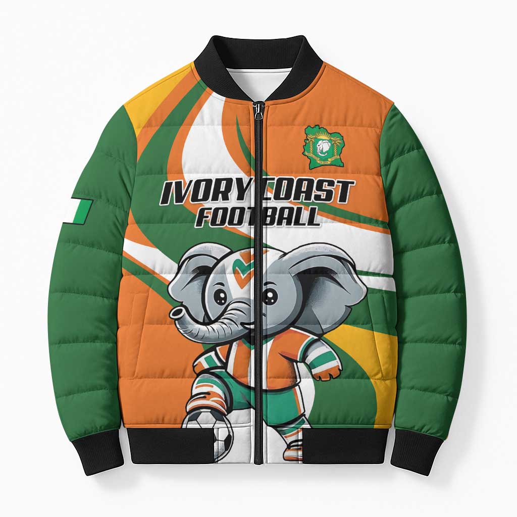 Custom Ivory Coast Football Bomber Puffer Jacket Les Elephants Mascot - Wonder Print Shop