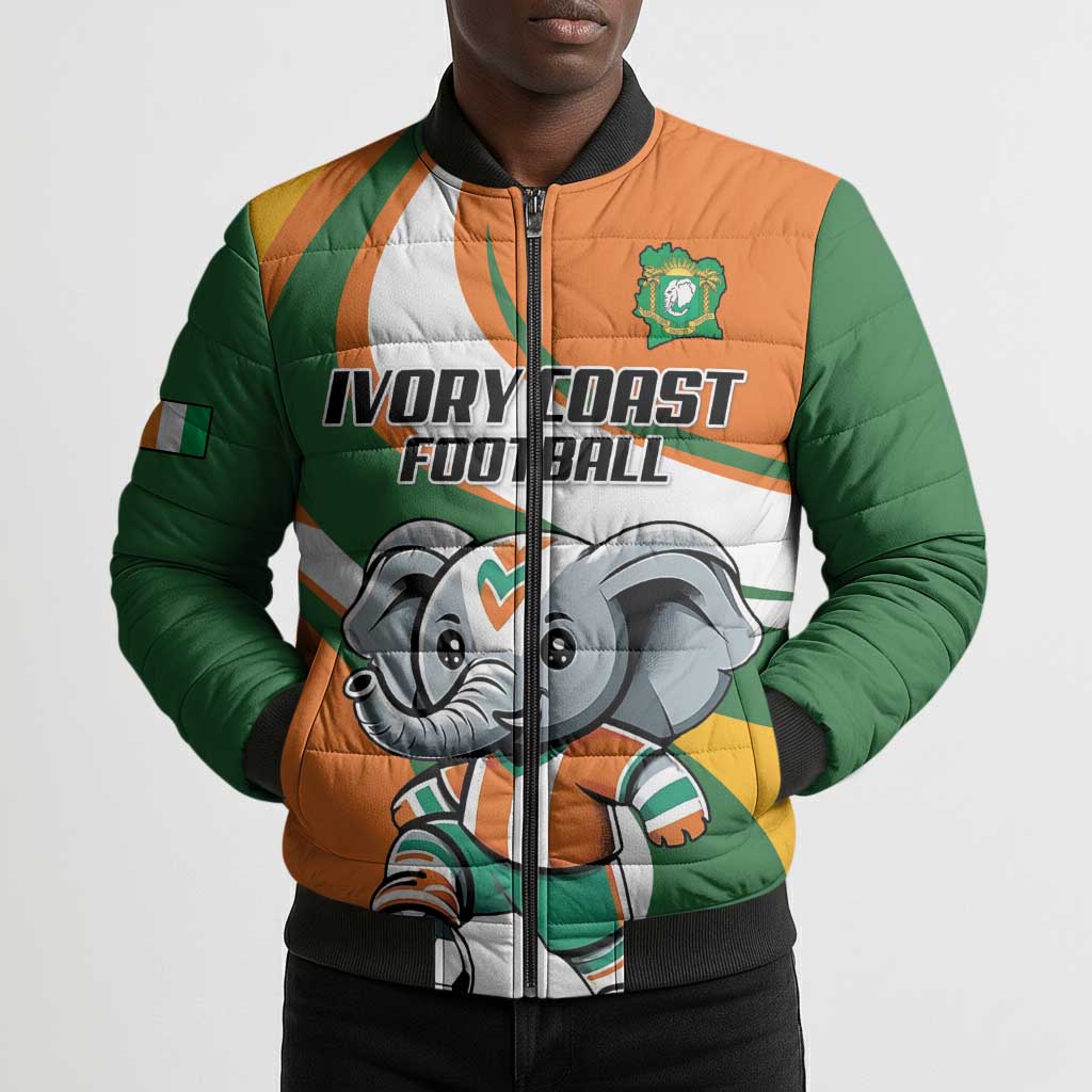 Custom Ivory Coast Football Bomber Puffer Jacket Les Elephants Mascot - Wonder Print Shop