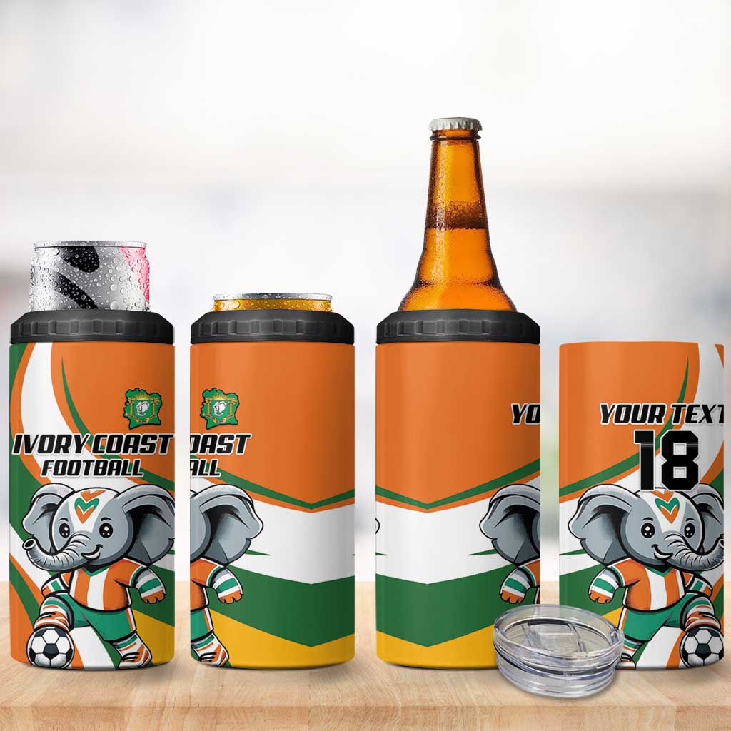 Custom Ivory Coast Football 4 in 1 Can Cooler Tumbler Les Elephants Mascot - Wonder Print Shop
