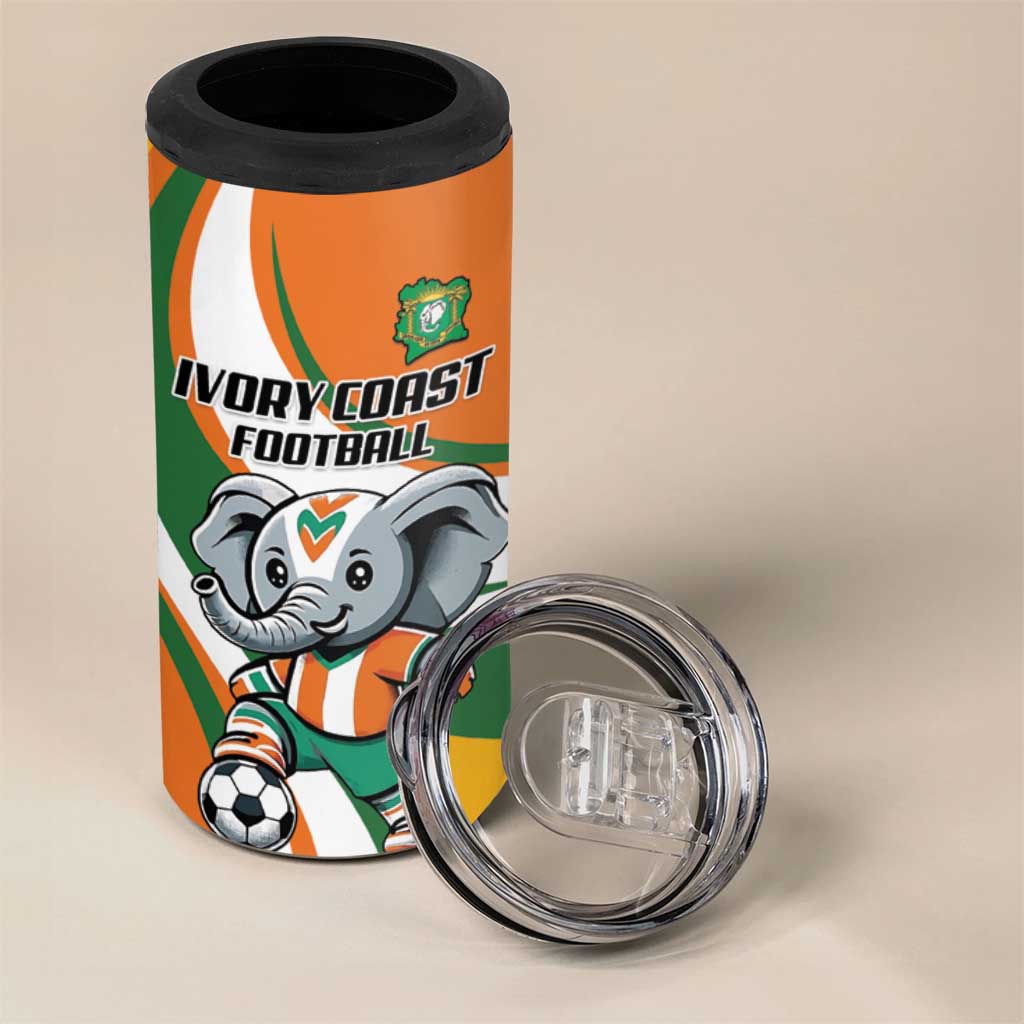 Custom Ivory Coast Football 4 in 1 Can Cooler Tumbler Les Elephants Mascot - Wonder Print Shop