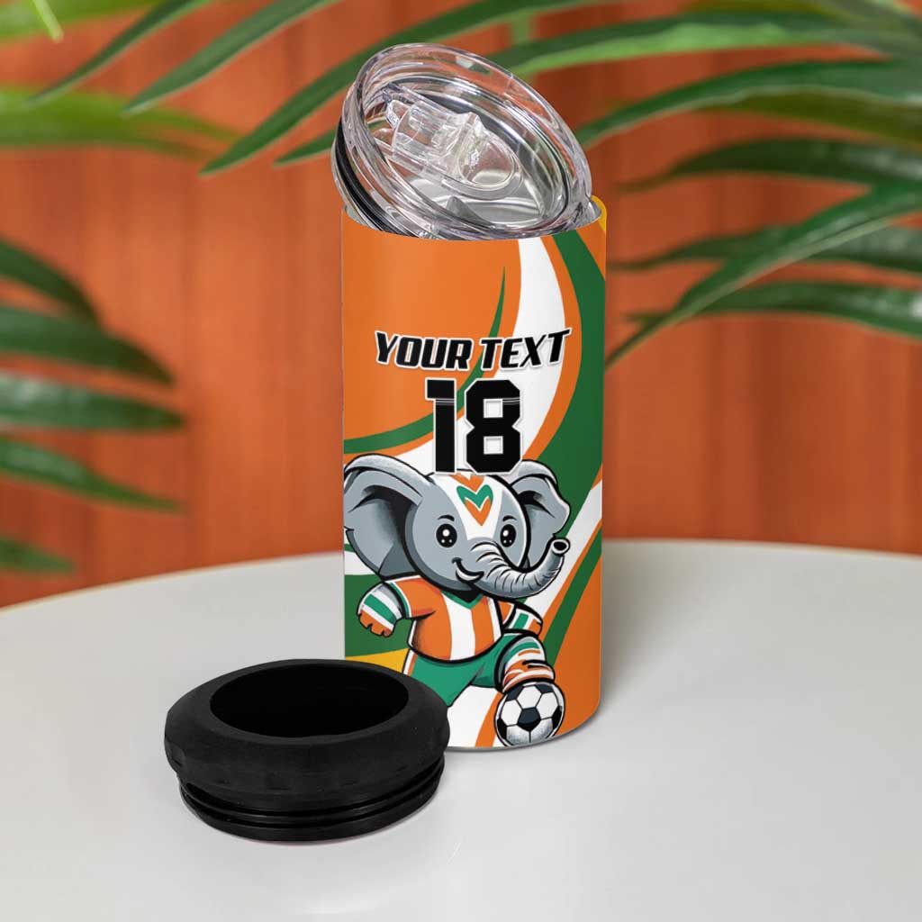 Custom Ivory Coast Football 4 in 1 Can Cooler Tumbler Les Elephants Mascot - Wonder Print Shop