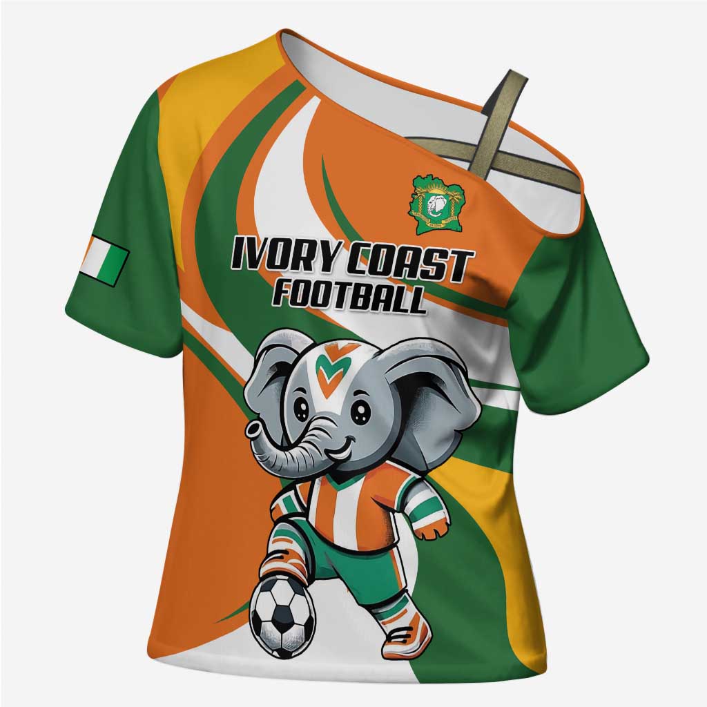 Custom Ivory Coast Football Cross Shoulder Shirt Les Elephants Mascot - Wonder Print Shop