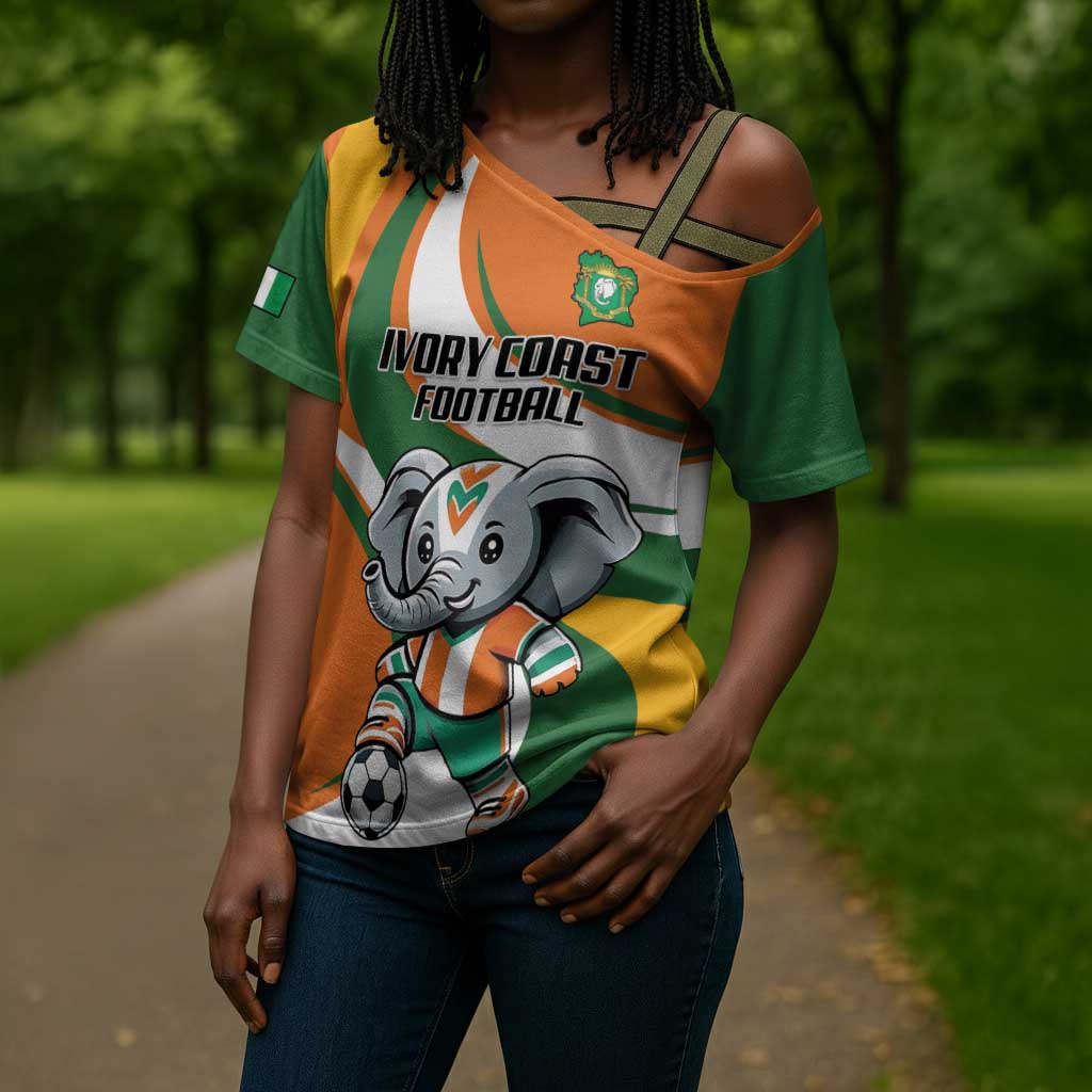 Custom Ivory Coast Football Cross Shoulder Shirt Les Elephants Mascot - Wonder Print Shop