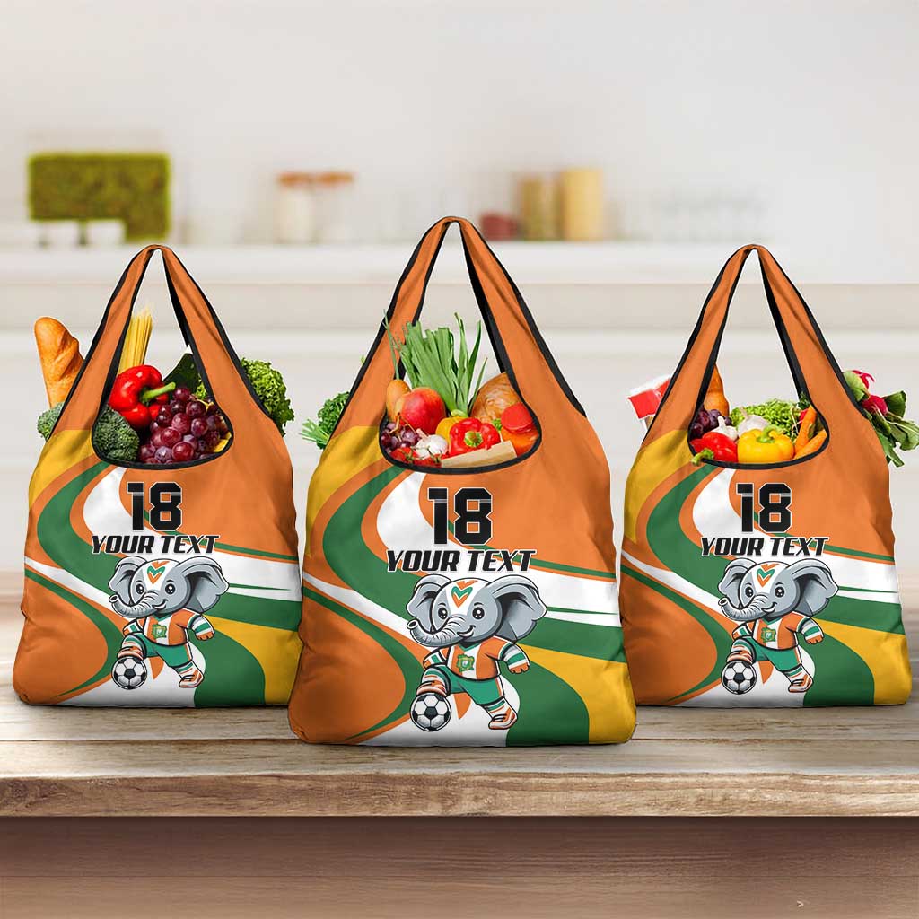 Custom Ivory Coast Football Grocery Bag Les Elephants Mascot - Wonder Print Shop