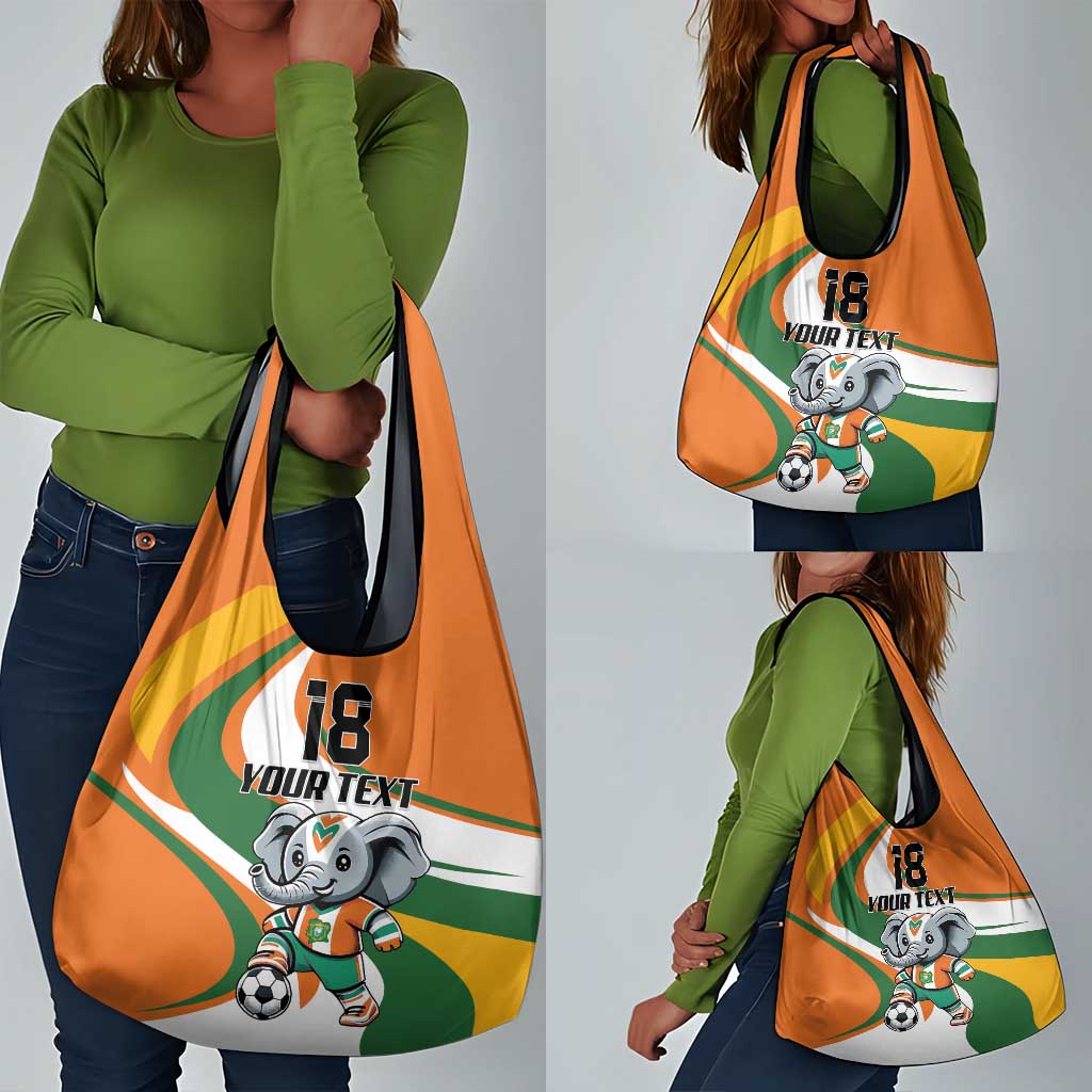 Custom Ivory Coast Football Grocery Bag Les Elephants Mascot - Wonder Print Shop