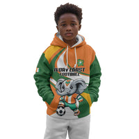 Custom Ivory Coast Football Kid Hoodie Les Elephants Mascot - Wonder Print Shop