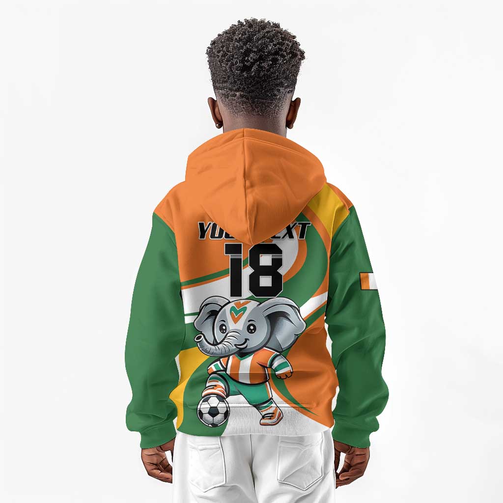 Custom Ivory Coast Football Kid Hoodie Les Elephants Mascot - Wonder Print Shop