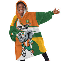 Custom Ivory Coast Football Kid Wearable Blanket Hoodie Les Elephants Mascot - Wonder Print Shop